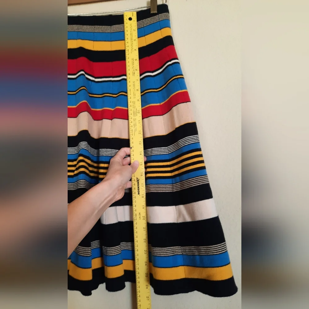 Tracy Reese Colorful Striped A-Line Sweater  Skirt Fluted Twirl Stretchy Mod